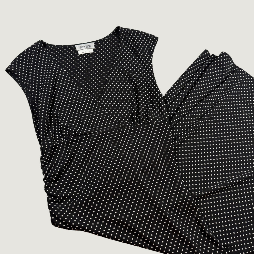 Vintage Byer Too Black Polka Dot Ruched Midi Dress Made in USA Large